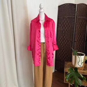 Daniel Ellissa New York Button up Dress Shirt Silky Polyester Basic Solid Top